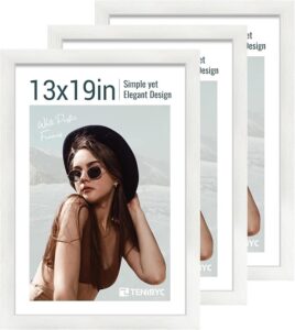 13×19 Solid Wood Eco friendly UV Printed HD Tempered Glass Rectangular Vertical Wall Mounted Photo Frame Textured White
