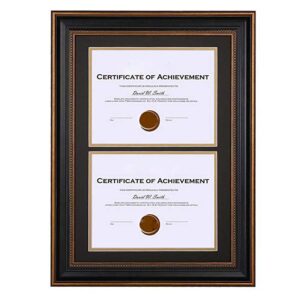 14×20 Double Certificate Frame Customized Logo Creative UV Ornate Gold Black Design for Two 8.5×11 Inch Certificates Diplomas