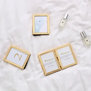 2.5×3.5″ New Design Mini 2 Opening Golden Foldable Desktop Furniture Decorative Photo Frame