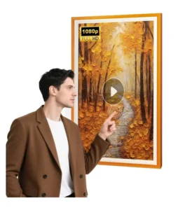 21.5 24 32 Inch Large Digital Photo Video Frame 100% Wood Frame Touch Screen HD Frame Art Picture Signage WiFi Video for Gallery