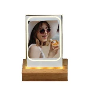 3 Inch Acrylic LED Light Photo Frame Wood Transparent Table Picture Frame Mini Art Plastic Photo Frame With Metal Material