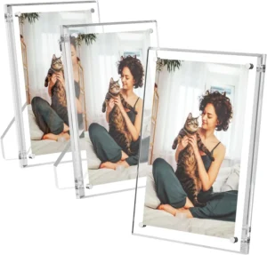 3 Pack Clear Acrylic Lucite A4 Magnetic Photo Frames Transparent Floating Gift Cubes for Home Office Desktop Display