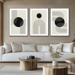 3 Pieces Mid Century Circle Arch Rainbow Lines Painting Minimalist Geometric Modern Art Prints Poster Frames Picture Wall Art