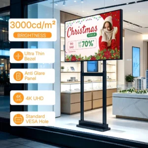32-75 Inch 3000 Nits High Brightness LCD Display Semi Outdoor Digital Signage with Cable Suspension and Floor Stand