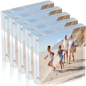 4*4 Free Standing Easy to Change Double Sided Frameless Desktop Floating Display Magnetic Acrylic Picture Photo Frame