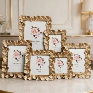 4 6 Inch Resin Durable Tabletop Photo Frame European Golden Silvery Ginkgo Leaf Design Creative Decor Wedding Photos Bedroom