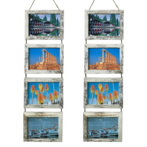 4 Opening 4×6 Collage Picture Frame Distressed White with Jute Rope Hanging Wall Mount Photo Display
