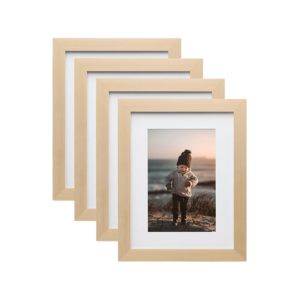 4 Pack Eco Friendly Durable Natural Wood Photo Frames White Mat 8×10 Matted 5×7 Wall Tabletop Frame Set Home Decor