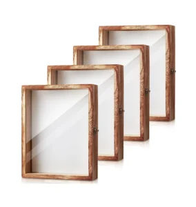 4 Pcs 8 X 10 Inch Wood Shadow Box Display Case Wooden Shadowbox Picture Frame with Linen Back and Hinge Glass Memory Box Frame