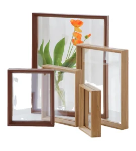 4012 Custom Size Natural Wood Finished Decorative Transparent Double Sided Plexiglass Floating Photo Frame