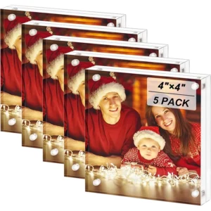 4×4 Inches Foldable Portable Acrylic Double Sided Clear Frameless Photo Frame with Magnetic Desktop Mount