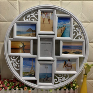 4×6 Wall Collage Picture Frames 9 Opening Round Circular Wall Hanging Picture Photo Collage Frame with Leaf Decoration