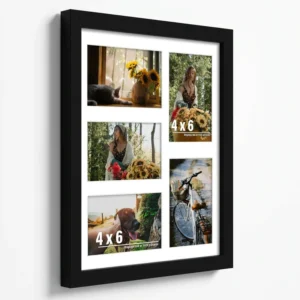 5 Opening Multi Photo Frame Black Wood Collage Display Frame for 4×6 Photos Wall Mountable