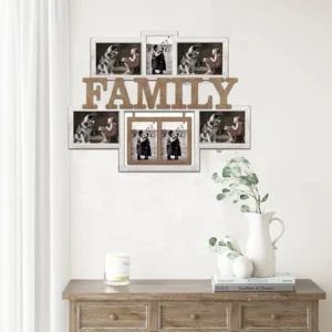 5X7” 4X6” Family Theme White Brown Wooden MDF Picture Frame Selfie Gallery Collage Wall Hanging Family Photo Frame for 8 Photo