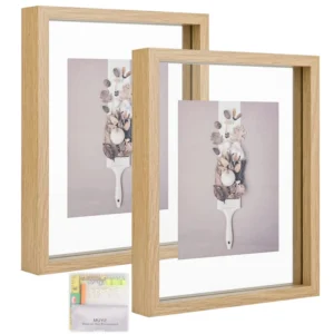 5×7 Floating Frame Double Glass Rustic Photo Frame for Wall Hanging or Tabletop Standing for Natural Leaves Frame