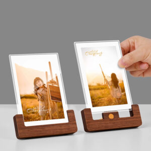 6 inch Solid Wood & Acrylic Transparent Display Frame High end Wooden Signboard DIY Photo Frame for Tabletop Decoration