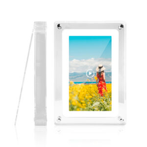 7 Inch White Desktop Wall Clock with 1080p Acrylic Digital Photo Frame Wi Fi Video Playback LCD Screen Alarm Function