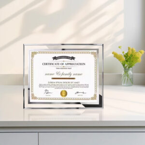 8*10 Inch Crystal Picture Frame Custom Printed Gold Leaf Glass Border Award Certificate Photo Frame