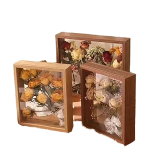 8 X 10 Inches Double Sided Clear Floating Frame Wooden Shadow Box for Dried Bouquet Flower Display Dried Flower Stand