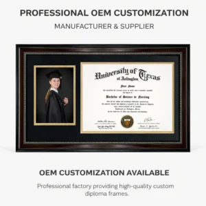 8.5×11 Customizable Frame Size Logo Graduation Diploma Certificate Photo Frame with Double Matting