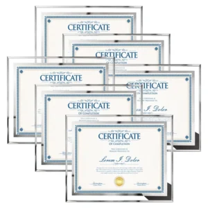 8.5×11 Diploma Frame Silver Glass Certificate Frames for Document Diploma Glass Photo Frame for Tabletop and Wall