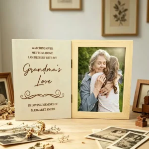 8in Personalized Wooden Book Photo Frame Foldable Wood Picture Frame for DIY Crafts Home Table Decor Parents Birthday Gifts