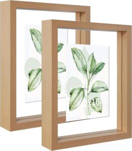 8×10 Inch Floating Photo Frame Dual Glass Panels for 5×7 and 4×6 Pictures Wall Mount or Table Standing Display in White Black