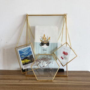 9.5×14″ Large Gold Metal Frame Hanging Floating Wedding Double Sided A4 Glass Picture Photo Frames Made by Strong Tempered Glass