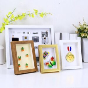 A CASA ARTO Wooden Shadow Box A4 Wall Mountable Morden Square Shaped Fashionable Art Frame Medals Tickets Display 3D Photo Frame