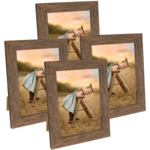 A Set of 4 Wooden Photo Frames for Desktop Display and Wall Decoration to Fit Your Favorite Photos on a Tablet Shelf Dresser
