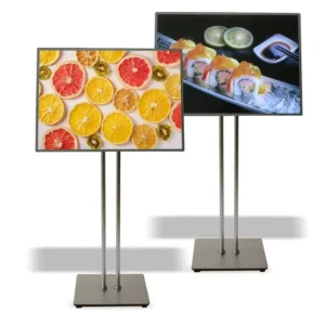 A1 A2 Floor Standing Metal Base Tempered Glass LED Sign Ultra Thin LED Picture Frame