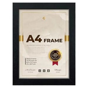 A4 Black Wooden Picture Frame Wall Mount Table Stand Wood Material Certificate Photo Frame