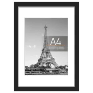 A4 Iron Wood Photo Frame with Customized Logo 6×8 or 8.3×11.7 Inches Tabletop Display Black
