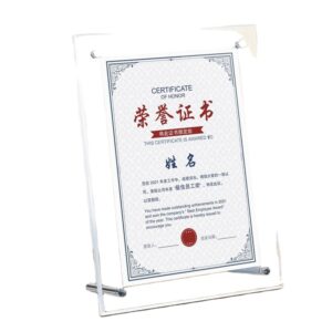 A4 Modern Clear Tabletop Display Floating Frameless Screw Holder Degree Certificate Acrylic Photo Frame