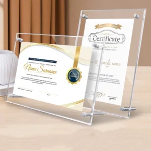 A4 Modern Clear Tabletop Display Floating Frameless Screw Holder Degree Certificate Acrylic Photo Frame