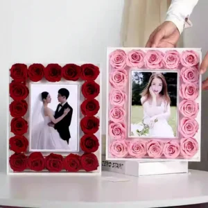 Acrylic Empty Photo Frame with Real Preserved Rose Flowers Office Home Decoration Gift DIY Change Picture Frame 1pcs Customized