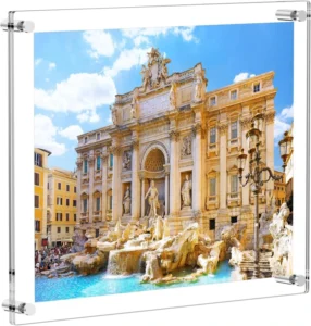 Acrylic Floating Picture Frame 8.5×11 Inches Wall Mount Clear Frameless Hanging Photo Frame Double Panel Display in Vertical