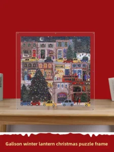 Acrylic Galison Winter Lamp Puzzle Photo Frame Three layer Dustproof Square Wall Mounted Custom Christmas Holiday Painting Frame