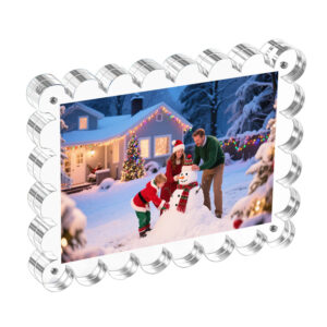 Acrylic Magnetic Picture Frames Double Sided 10+10mm Thick Block Clear Photo Scalloped Frames Freestanding for Desktop Display