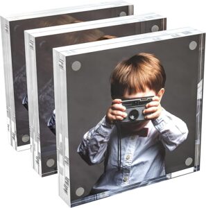 Acrylic Picture Frame 3 Pack Clear Double Sided Photo Frame With Magnetic Acrylic Self Standing for Tabletop Display