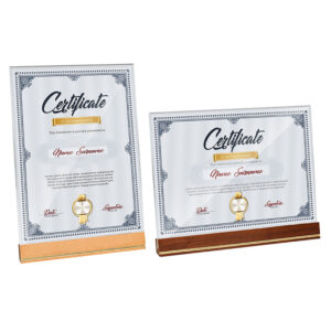 Acrylic Table Certificate Display Frame Wood Desktop Authorization Photo Stand with Wooden Base Premium Frames