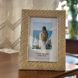 Alloy Glass Photo Frame Custom Light Luxury Creative Leaf Texture Golden Modern Minimalist Photo Frame Wedding Holiday Gifts