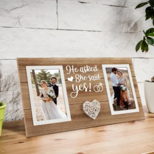Anniversary Engagement Gift for Couples Eco Friendly 4×6 Double Wood Picture Frame for Wedding Newlywed Photos