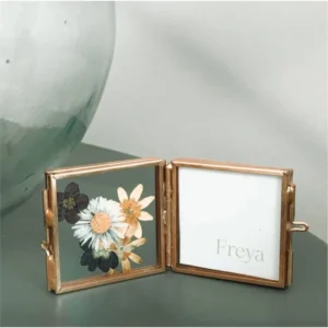Antique Brass Hinged Glass Frame 2×2 4×4 Mini Floating Photo Frame Pressed Flower Herbarium Display Luxury Home Tabletop Decor