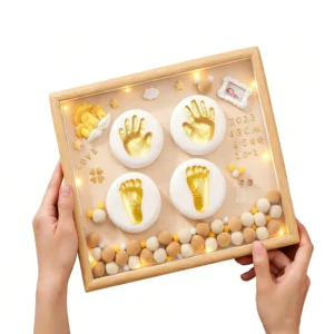 Baby DIY Handprint Footprint Photo Frame with LED Light Teeth Hair Storage