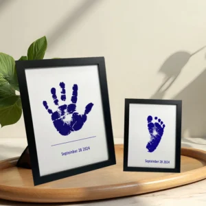Baby Hand Footprint Kit DIY Inkless Milestone Cards Gift with Photo Frame and Ink Pad Composite Wood Durable