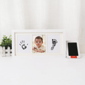 Baby Handprint Black Ink Memorial DIY New Zealand Pine Letterpress Printed Photo Frame Souvenir Gift for 0 3 Months Waterproof