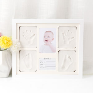Baby Handprint and Footprint Makers Kit with White Wooden Photo Frame and Customized Logo for DIY Souvenir and Gift