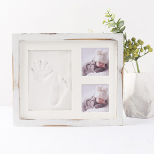Baby’s Hand & Footprint Solid Wood Triple Frame DIY Gift Photo Frame with Customized Color for Newborn Commemorative