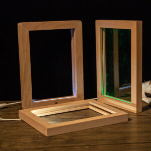 Beech Wood LED Photo Frame Solid Light Frame Rechargeable Display Hollow Floating Frame Creative Acrylic Light Night
